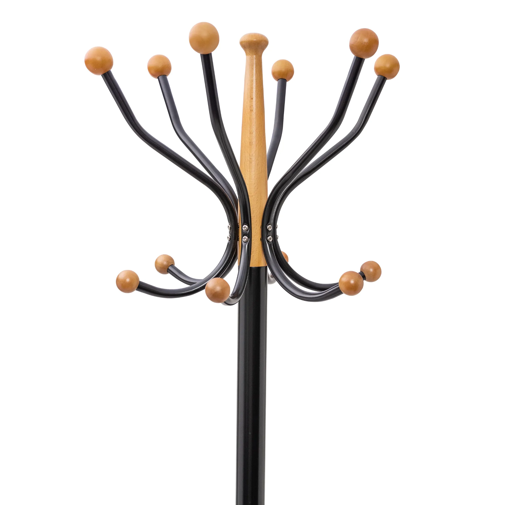 N1 Premium Coat Rack Stand with Black Metal & Beech Wood Balls - Solid Marble Base