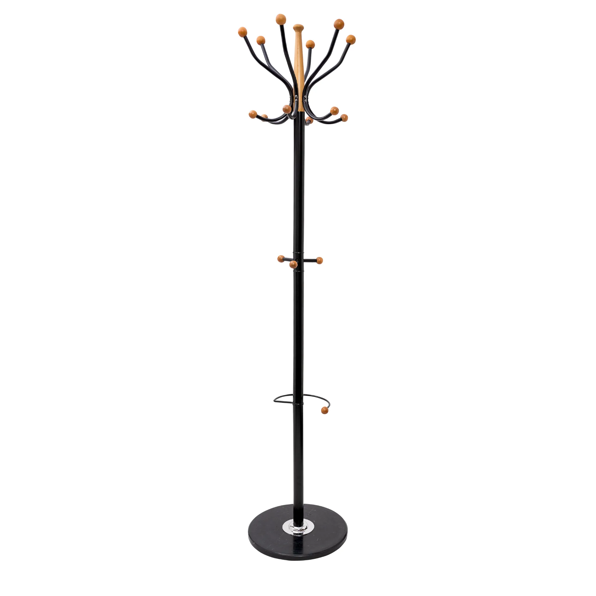 N1 Premium Coat Rack Stand with Black Metal & Beech Wood Balls - Solid Marble Base