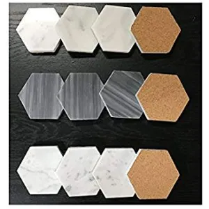 Natural Stone Real Italian Marble Hexagonal Coasters with Cork Backing (4, CALACATA GOLD)