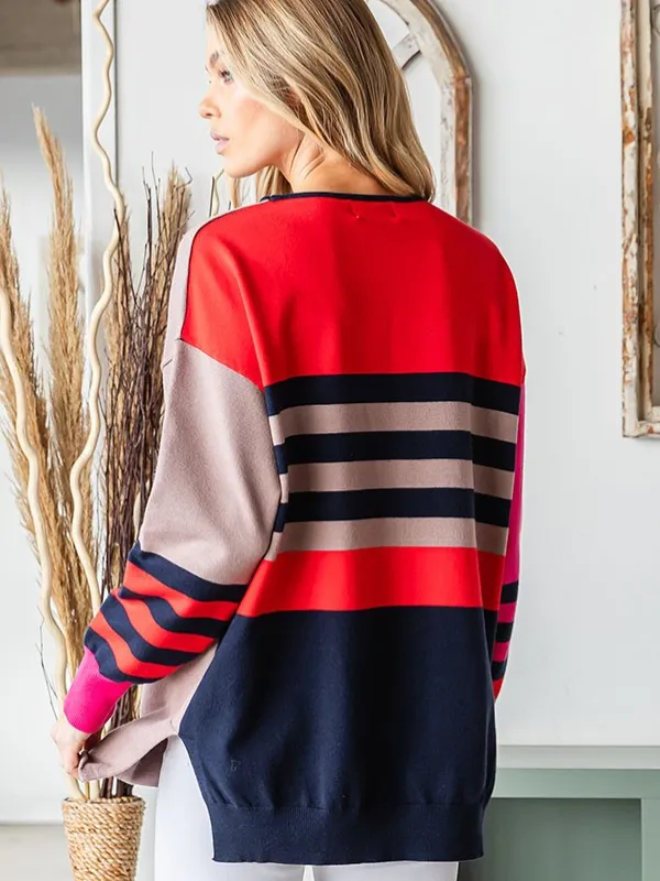 Navy, Pink, & Taupe Colorblock Sweater