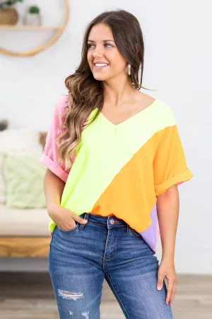 Neon Yellow Multicolor Colorblock Top