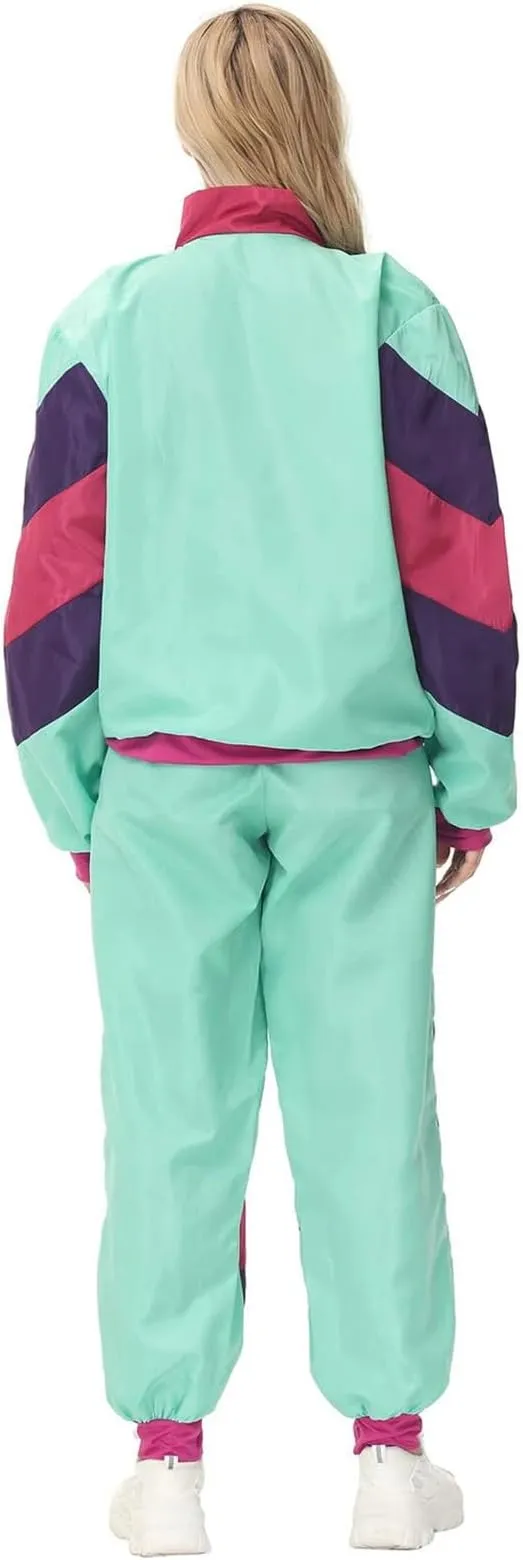 NEW 80s Tracksuit for Men Women 80s/90s Retro Hip Hop Windbreaker Disco Colorblock 2 Piece Workout Outfits Set 90s Shell Suit Sz XL, colour #8 mint green