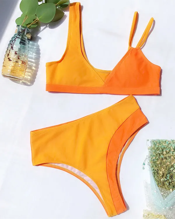 New Irregular Straps ColoBlock High Waisted Bikini Sets