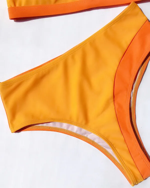 New Irregular Straps ColoBlock High Waisted Bikini Sets