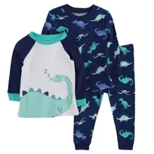 New KIDS' DINOSAUR LONG SLEEVE PAJAMAS IN NAVY, 3 Piece, Sz 24 Months!