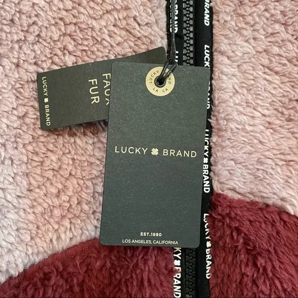 NEW Lucky Brand Wine and Mauve Colorblock Faux Shearling Full Zip Jacket NWT