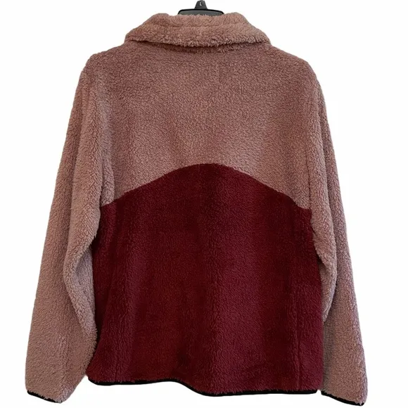 NEW Lucky Brand Wine and Mauve Colorblock Faux Shearling Full Zip Jacket NWT