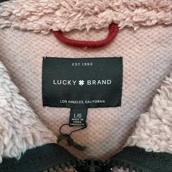 NEW Lucky Brand Wine and Mauve Colorblock Faux Shearling Full Zip Jacket NWT