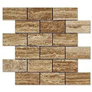 Noce Vein-Cut Travertine 2 X 4 Brick Mosaic Tile, Polished (LOT of 5 SHEETS)