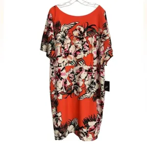 NWT Adrianna Papell Floral Colorblock Midi Dress Women's Size 20W Artsy Coral