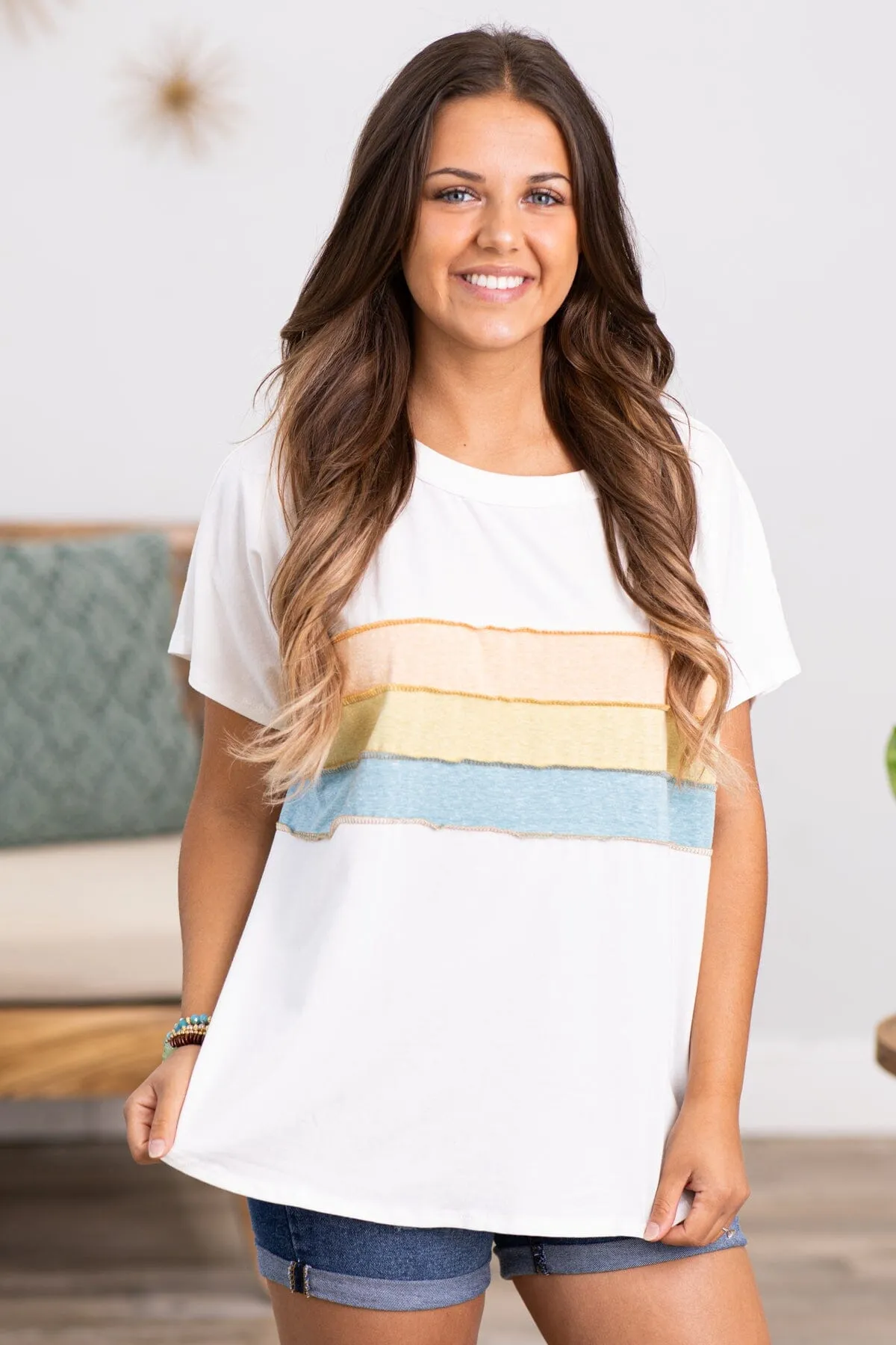 Off White Multicolor Reverse Seam Detail Top