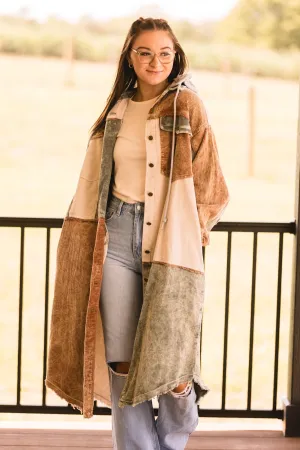 Olive Colorblock Corduroy Long Jacket