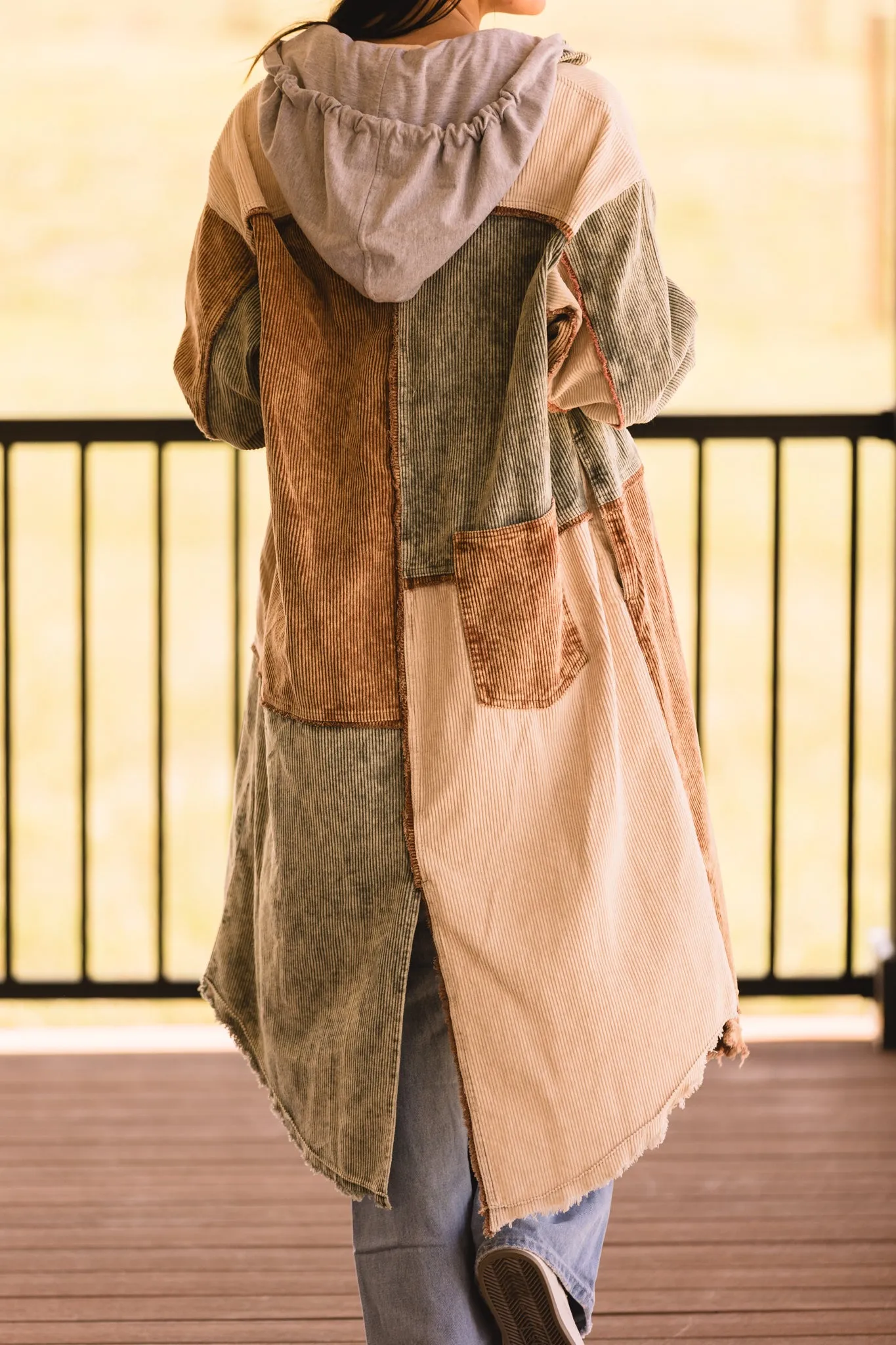 Olive Colorblock Corduroy Long Jacket
