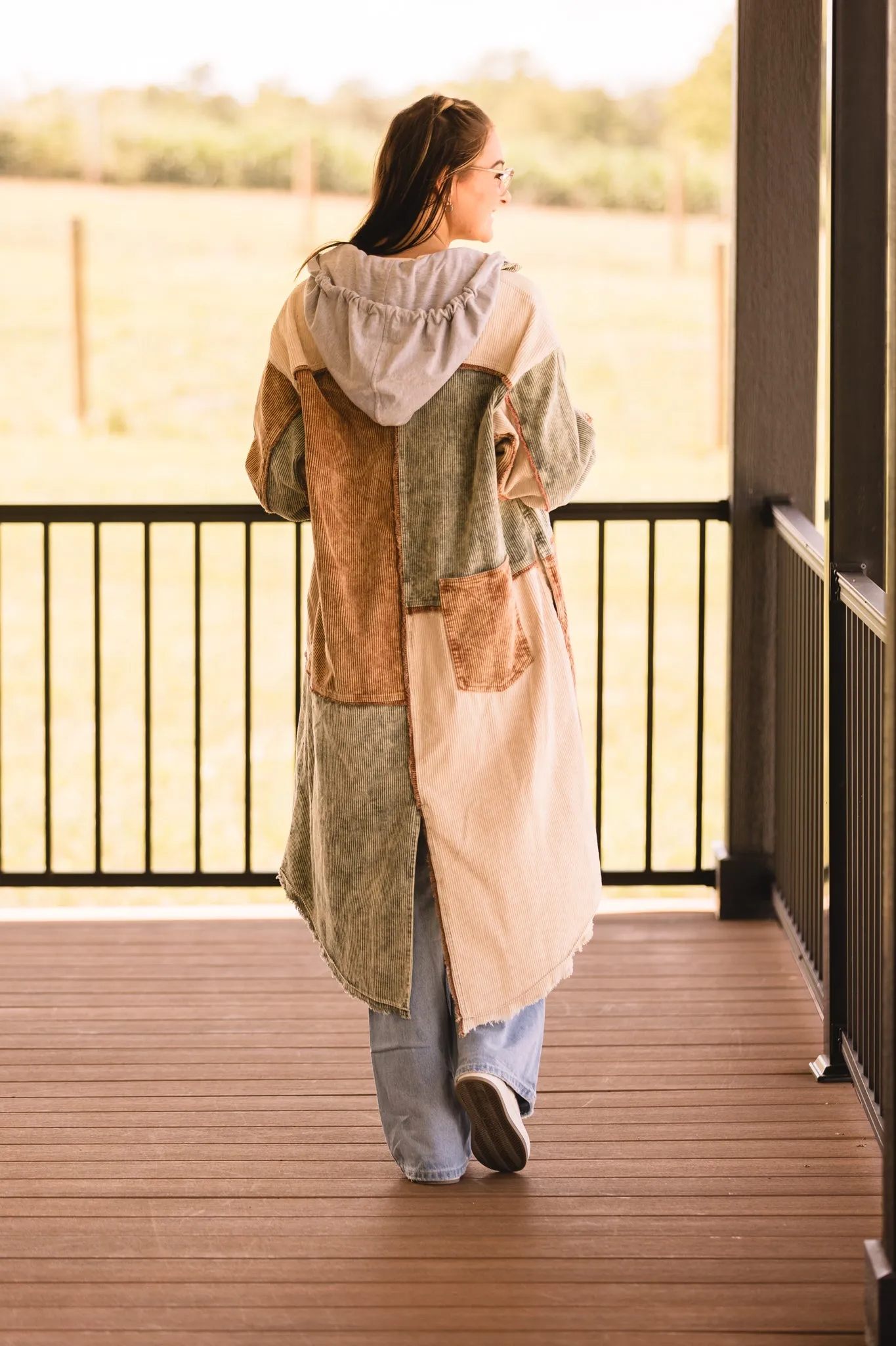 Olive Colorblock Corduroy Long Jacket