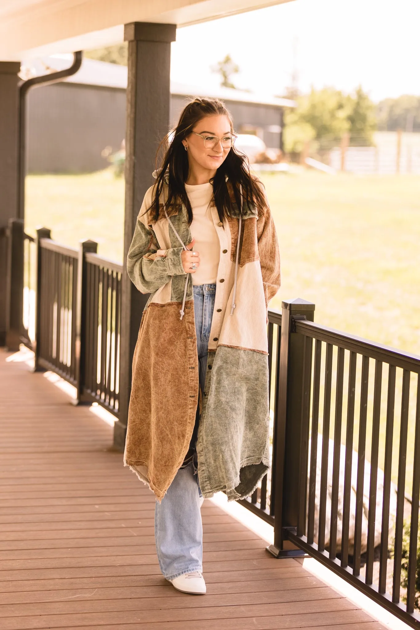 Olive Colorblock Corduroy Long Jacket