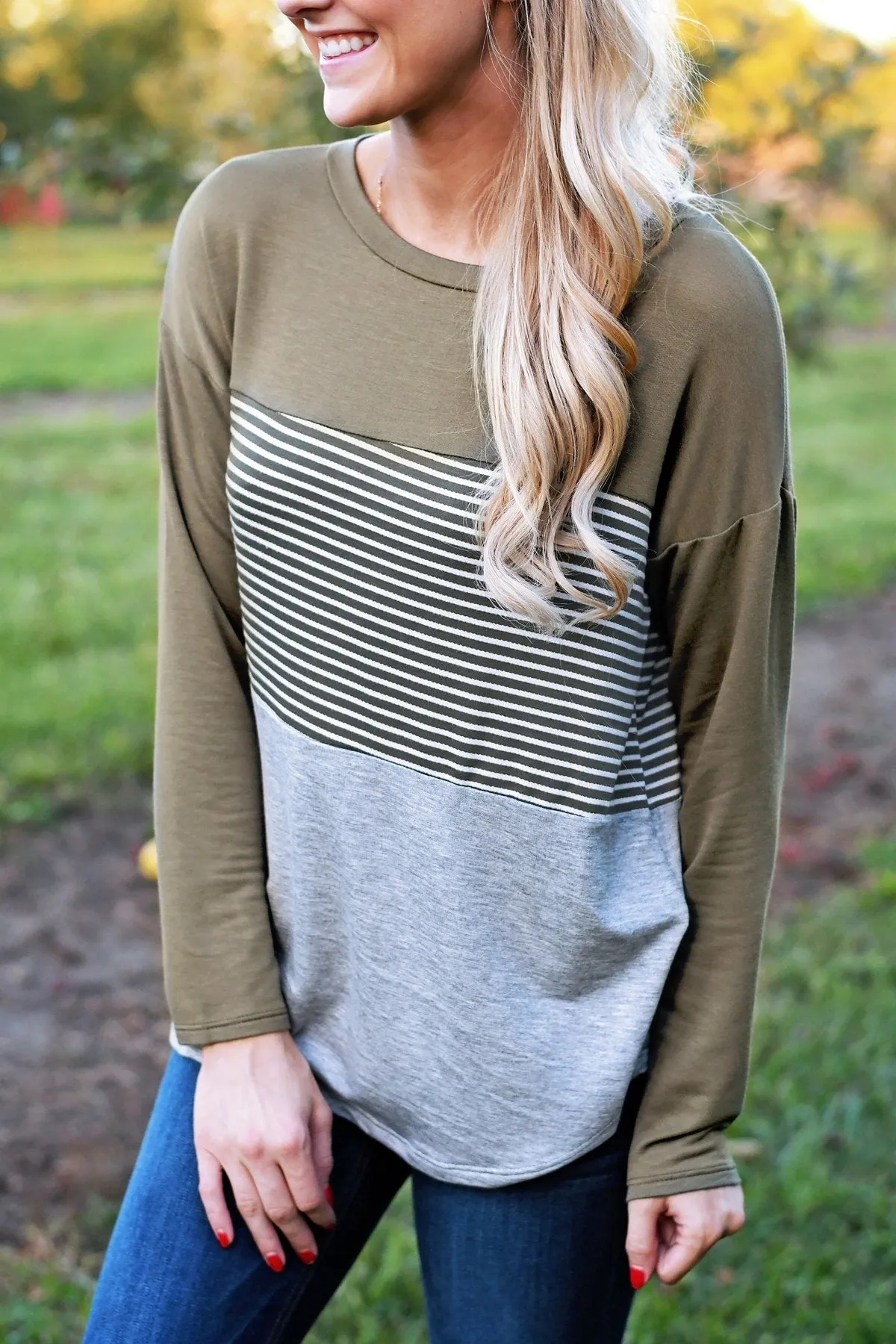 Olive Striped Colorblock top