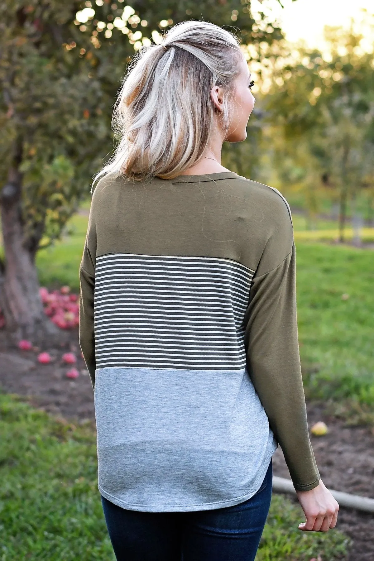 Olive Striped Colorblock top