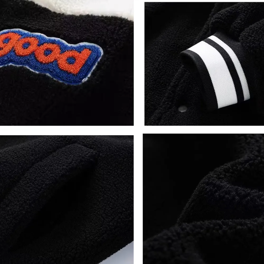 OOC' Heart Embroidery Colorblock Lapel Sherpa Coat