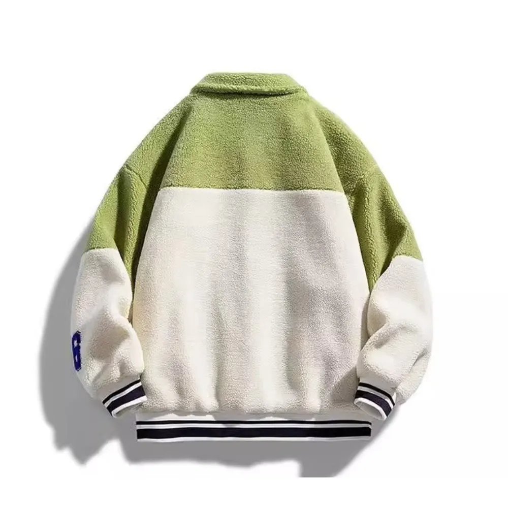 OOC' Heart Embroidery Colorblock Lapel Sherpa Coat