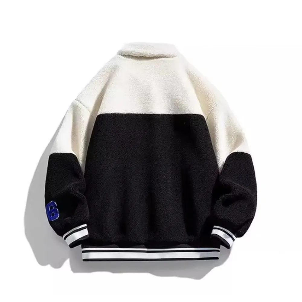 OOC' Heart Embroidery Colorblock Lapel Sherpa Coat