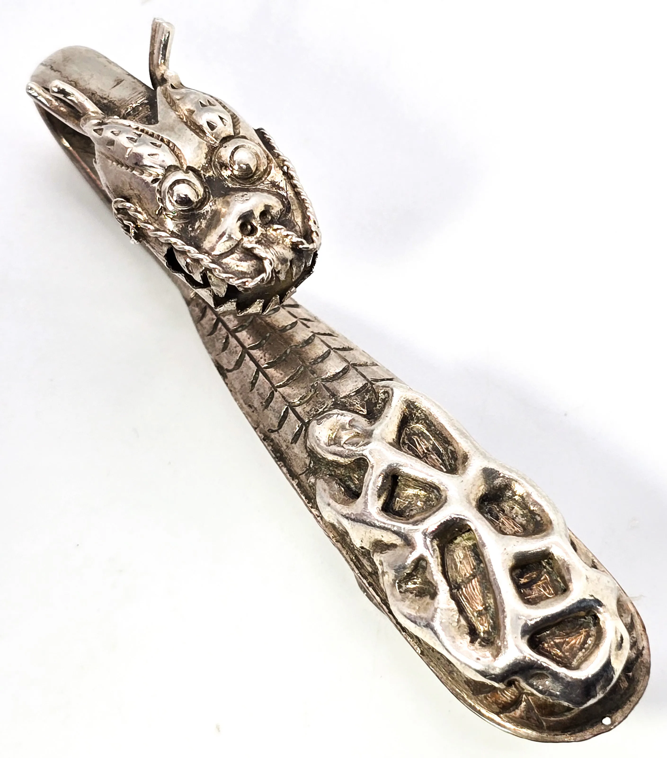 Oriental Dragon sterling silver Belt hook antique lucky fortune Feng Shui Belt clip