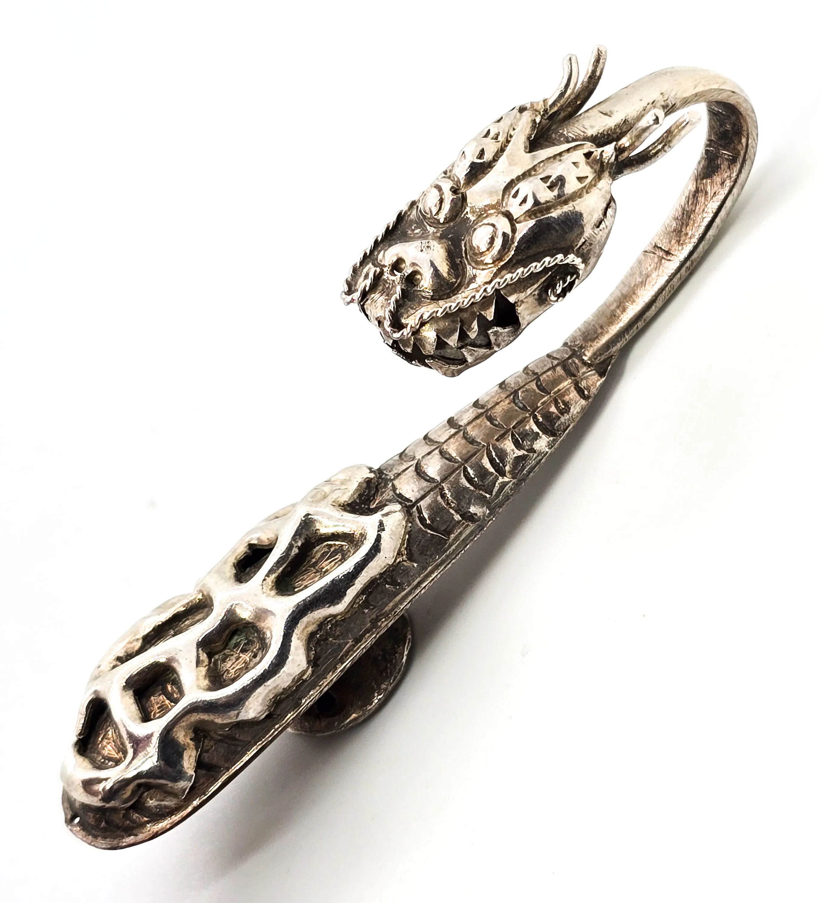 Oriental Dragon sterling silver Belt hook antique lucky fortune Feng Shui Belt clip