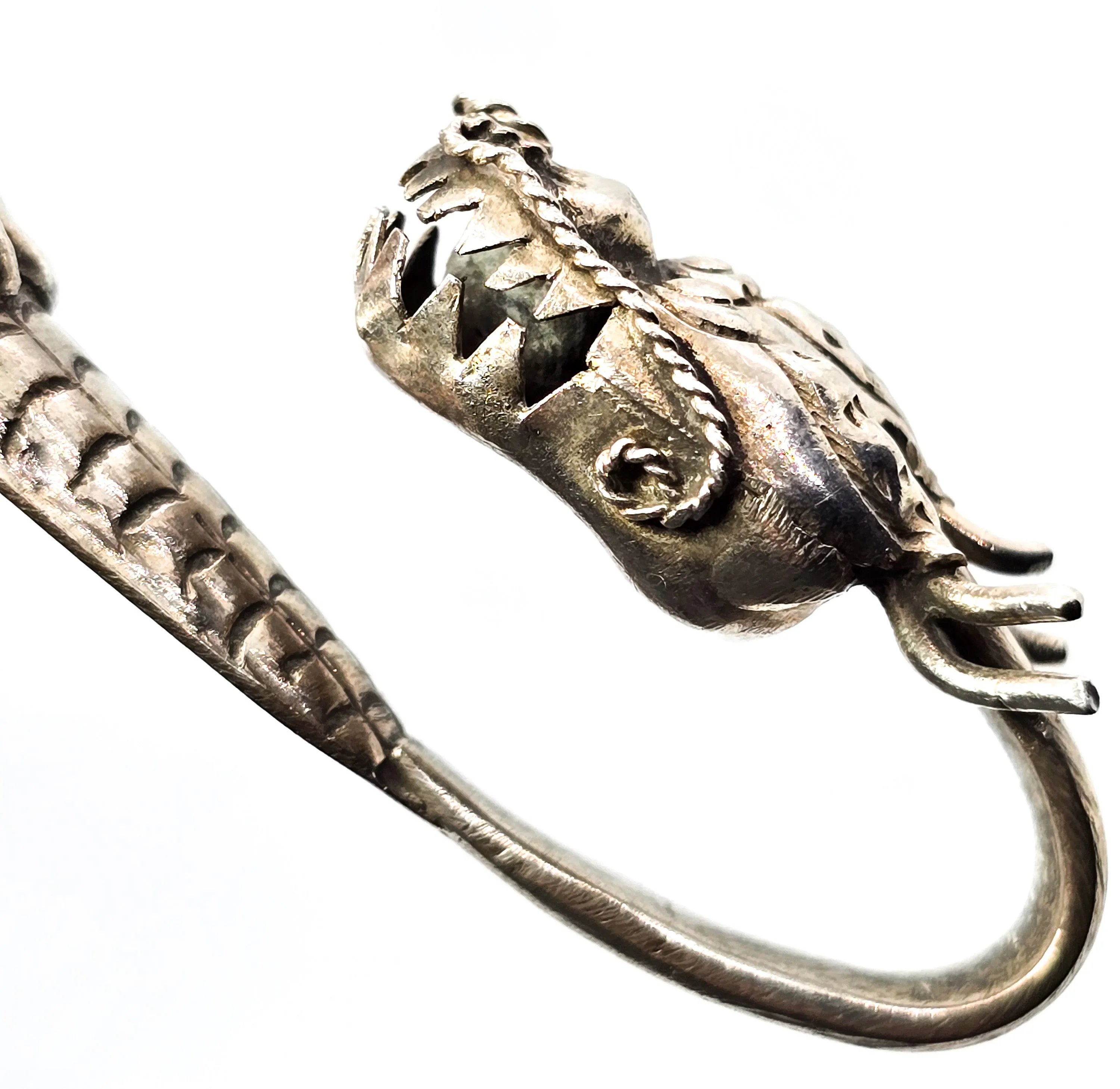 Oriental Dragon sterling silver Belt hook antique lucky fortune Feng Shui Belt clip