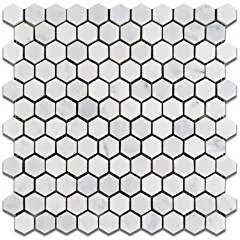 Oriental White - Eastern White Marble 1 X 1 POLISHED Mosaic Tile - 6" X 6" Sample