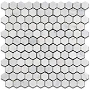 Oriental White - Eastern White Marble 1 X 1 POLISHED Mosaic Tile - 6" X 6" Sample