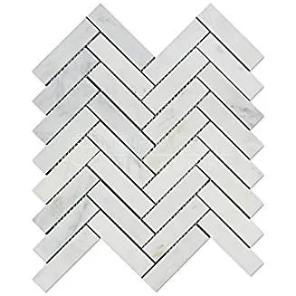 Oriental White (Eastern White) Marble 1 X 4 Herringbone Mosaic Tile, Polished