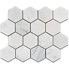 Oriental White - Eastern White Marble 3" Hexagon POLISHED Mosaic Tile - Lot of 50 Sheets