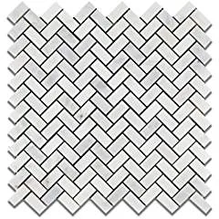 Oriental White (Eastern White) Marble Mini Herringbone Mosaic Tile, Polished - Lot of 50 Sheets
