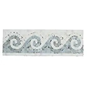 Oriental White (Eastern White) Marble Wave Border with Blue & Gray Marble Dots, Polished