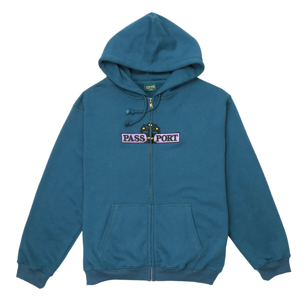 PASSPORT HOUSE PLANT ORGANIC FLEECE ZIP HOODIE - TEAL