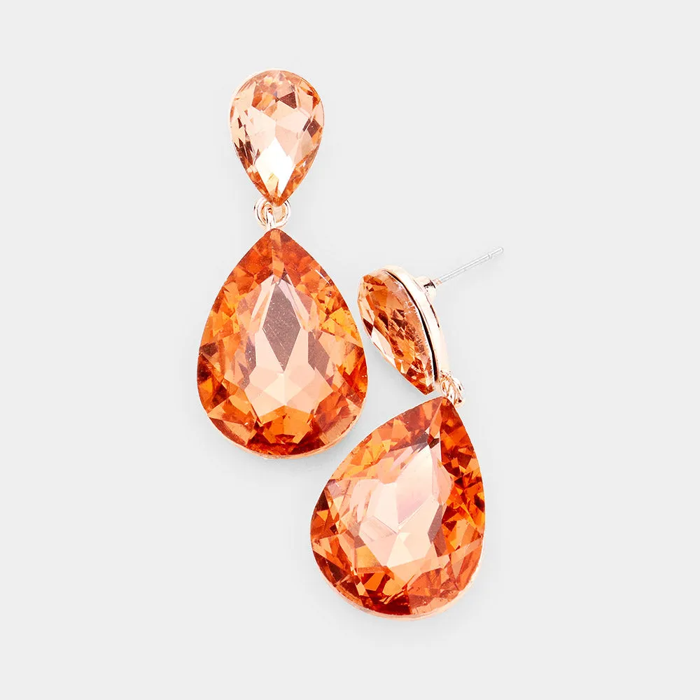 Peach Crystal Double Teardrop Pageant Earrings for Little Girls | 387928