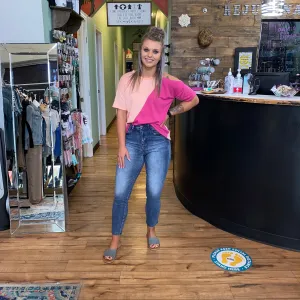 Peach/Fuschia ColorBlock Top