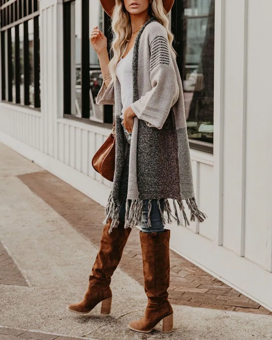 Pearl District Fringe Colorblock Cardigan