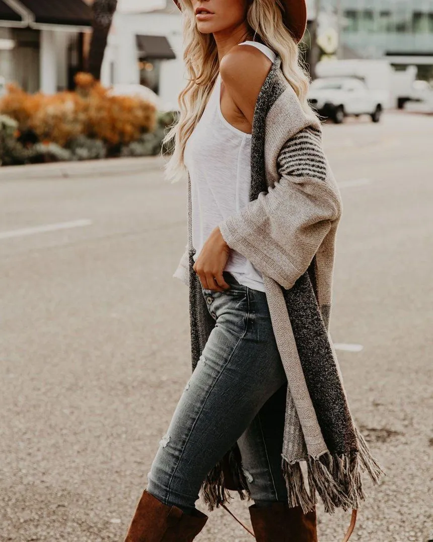 Pearl District Fringe Colorblock Cardigan