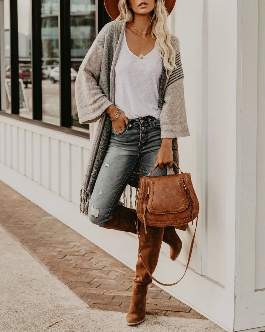 Pearl District Fringe Colorblock Cardigan