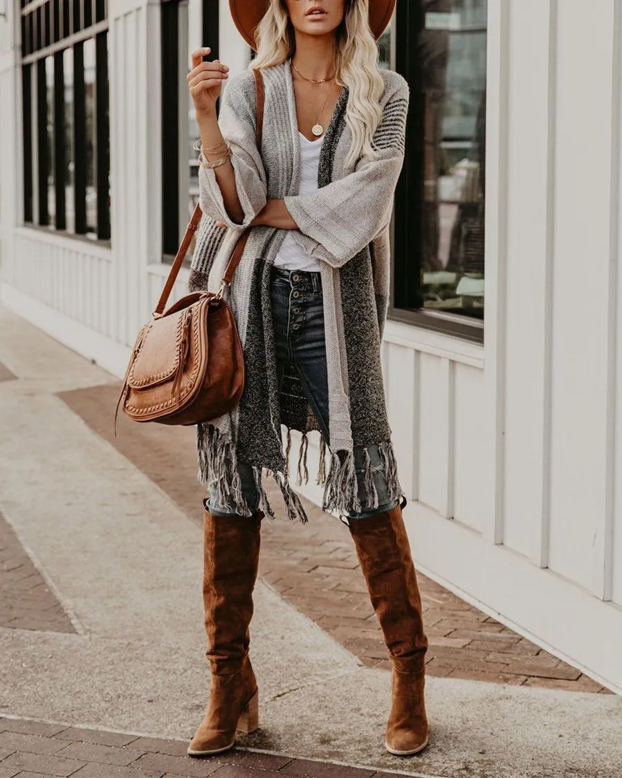 Pearl District Fringe Colorblock Cardigan