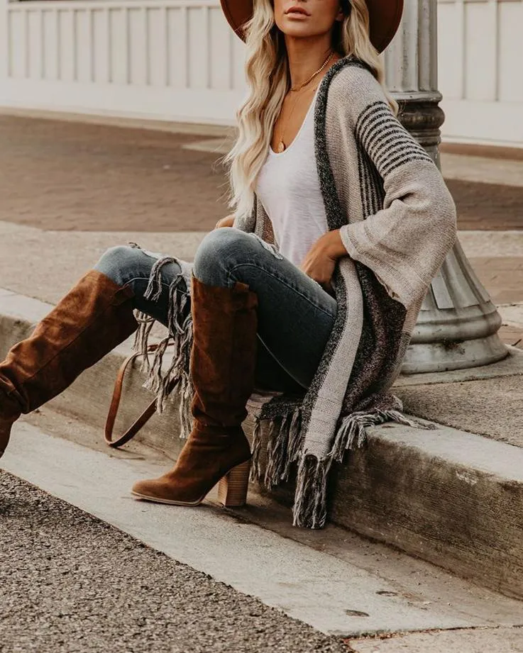 Pearl District Fringe Colorblock Cardigan