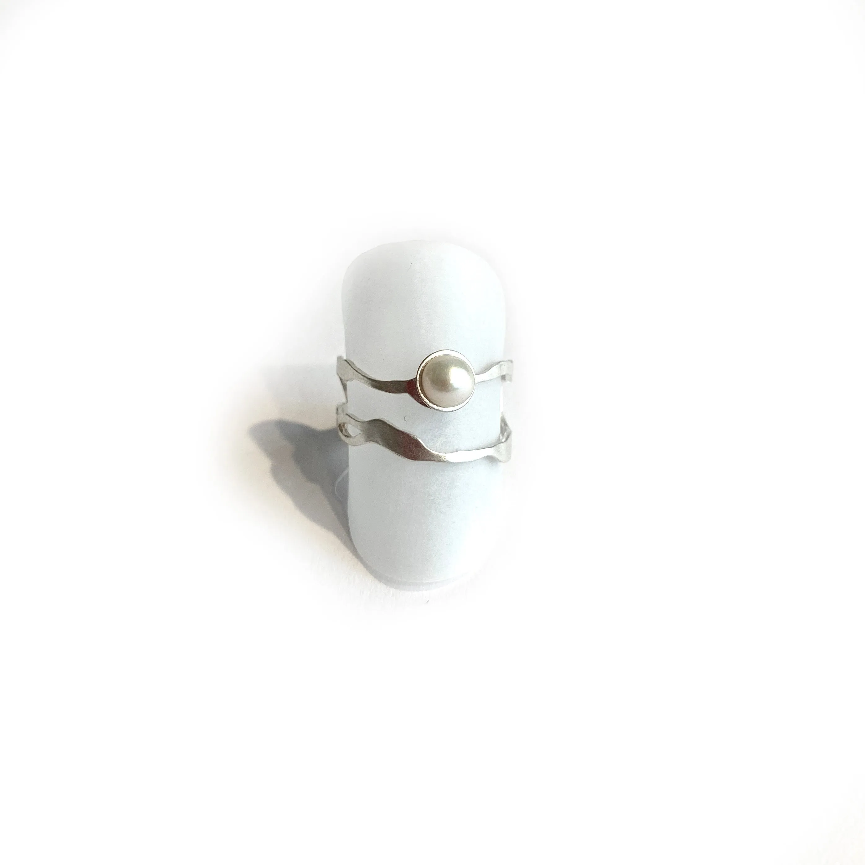Pearl Seaweed Double Tier Ring in Brushed Silver