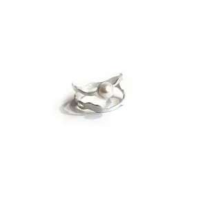 Pearl Seaweed Double Tier Ring in Brushed Silver
