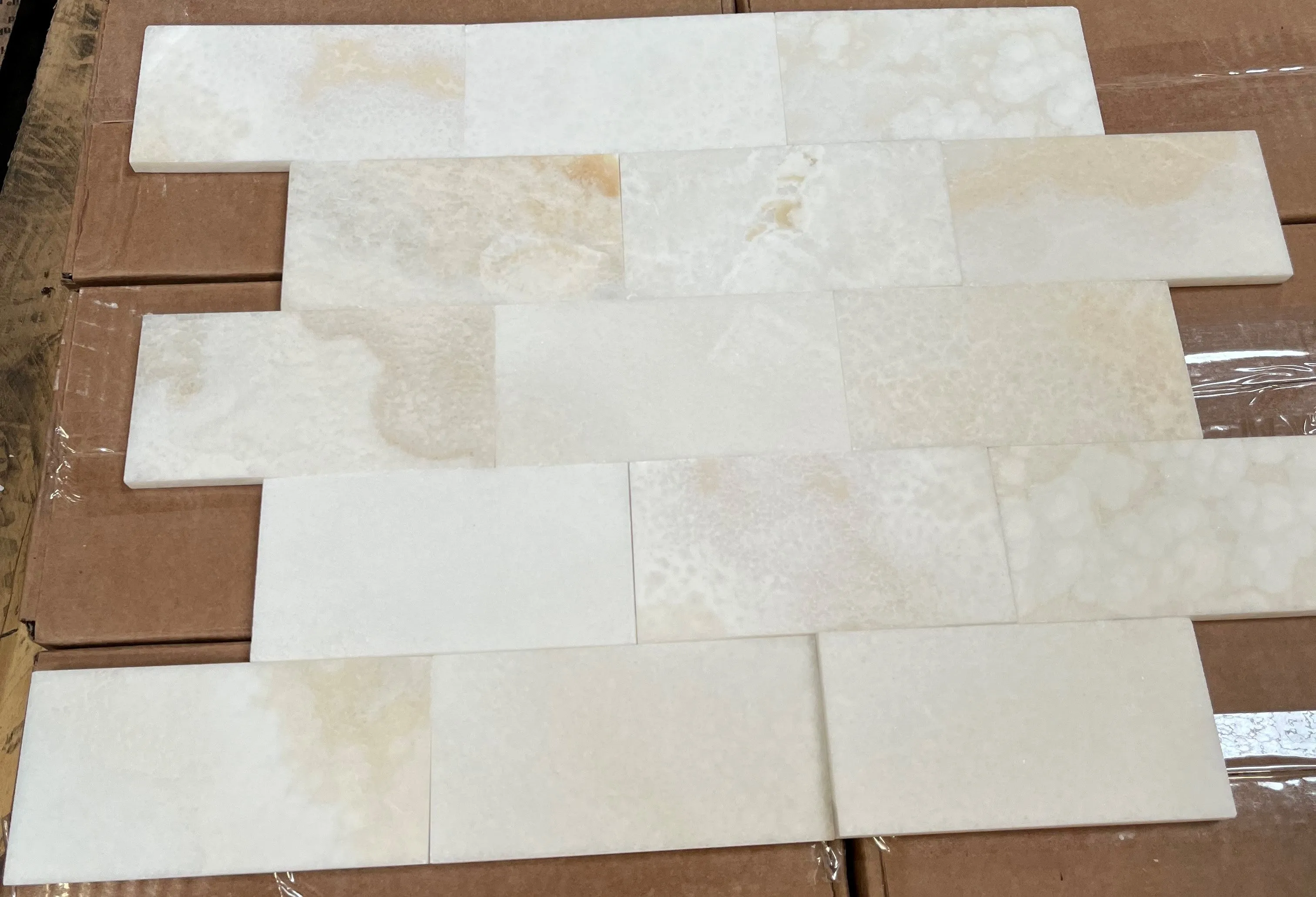 Pearl White Onyx Subway Brick 3x6 Polished Tiles for Backsplash, Shower Walls, Bathroom Floors