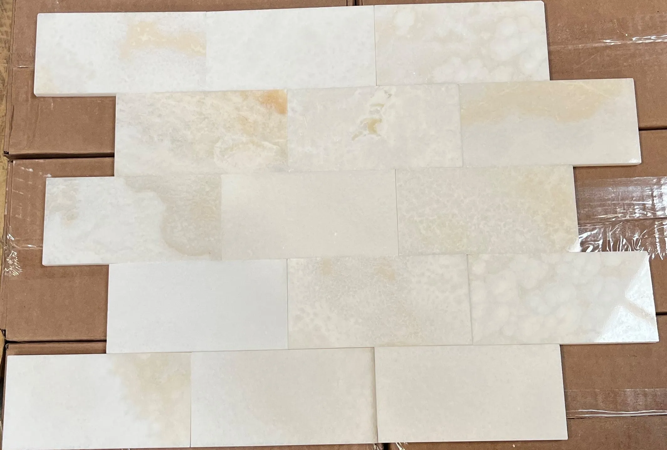 Pearl White Onyx Subway Brick 3x6 Polished Tiles for Backsplash, Shower Walls, Bathroom Floors