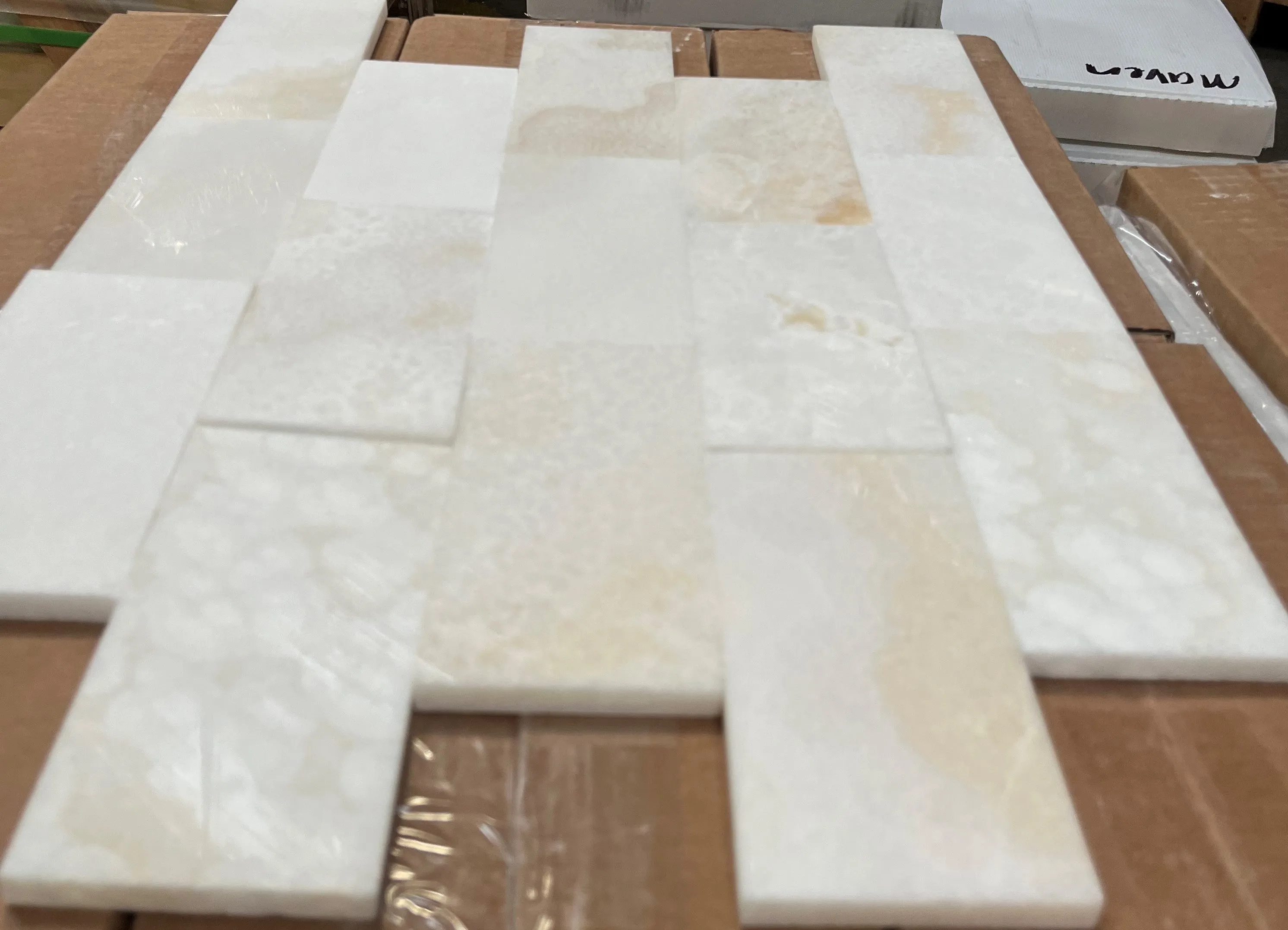 Pearl White Onyx Subway Brick 3x6 Polished Tiles for Backsplash, Shower Walls, Bathroom Floors