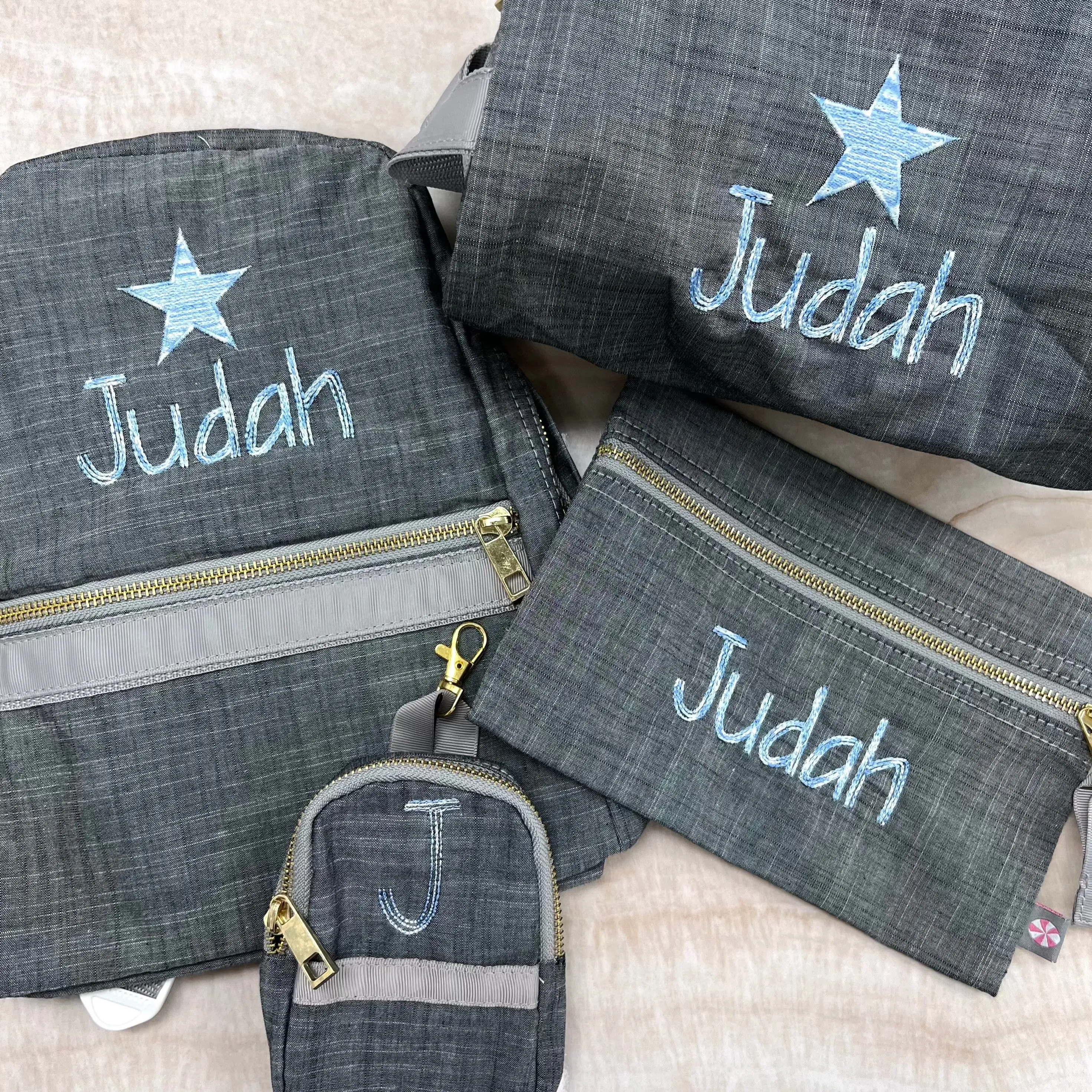 Personalized Chambray Grey Small Backpack
