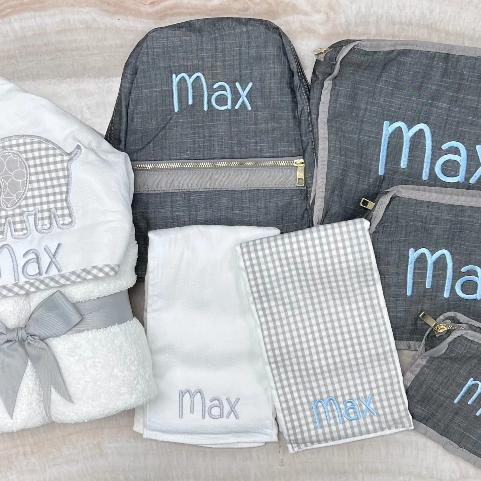 Personalized Chambray Grey Small Backpack