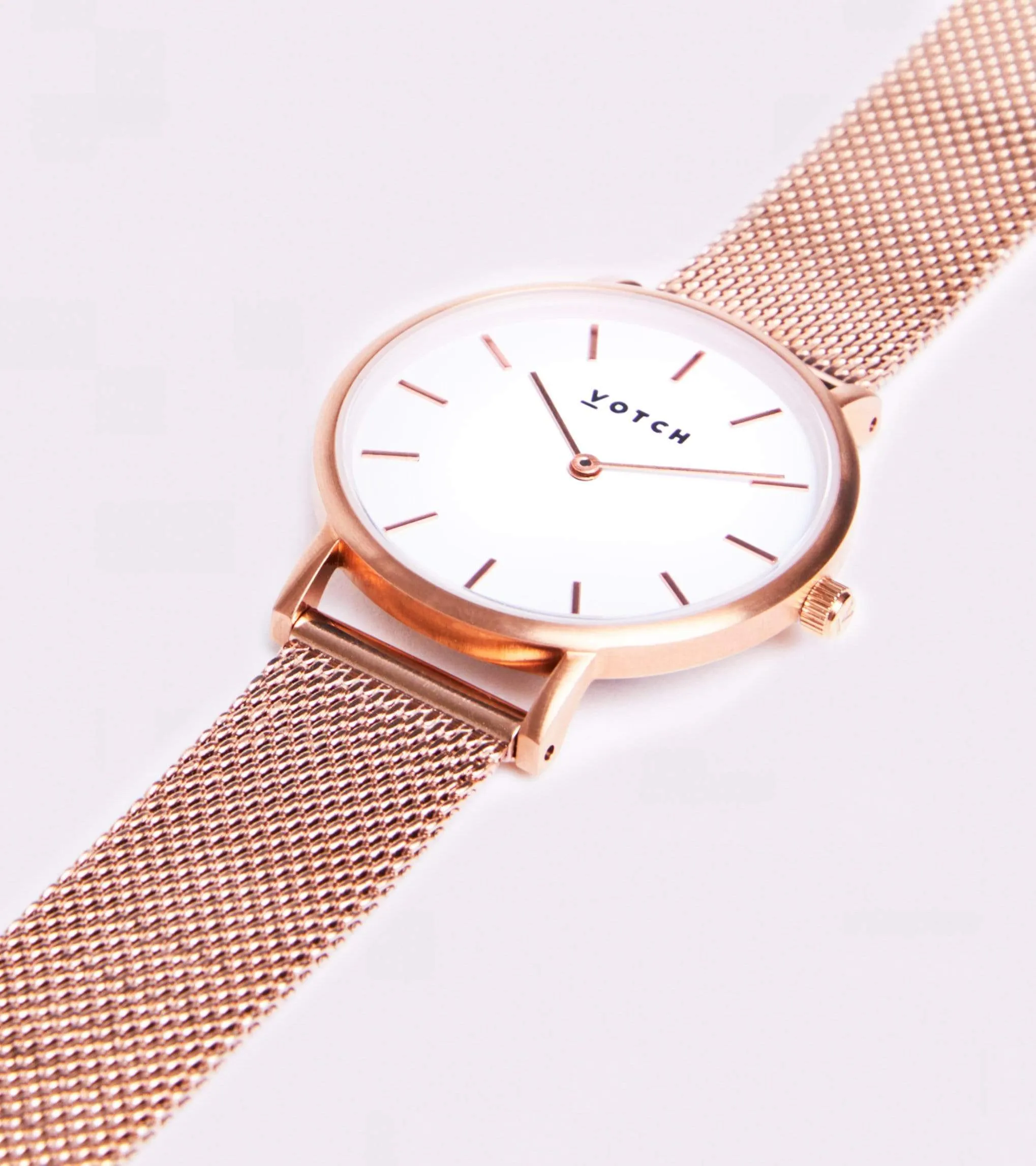 Petite Watch with Rose Gold & White Dial | Rose Gold Mesh Strap