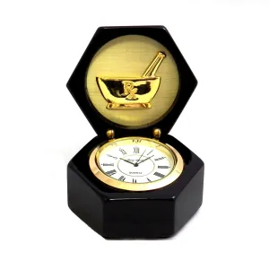 Pharmacy Stanford  Lacquered Ebony Wood Box with Quartz Clock -  Item #3064